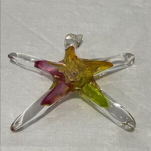 Luke Adams Glass Suncatcher 6” Star Amber Pink Gold Clear signed piece